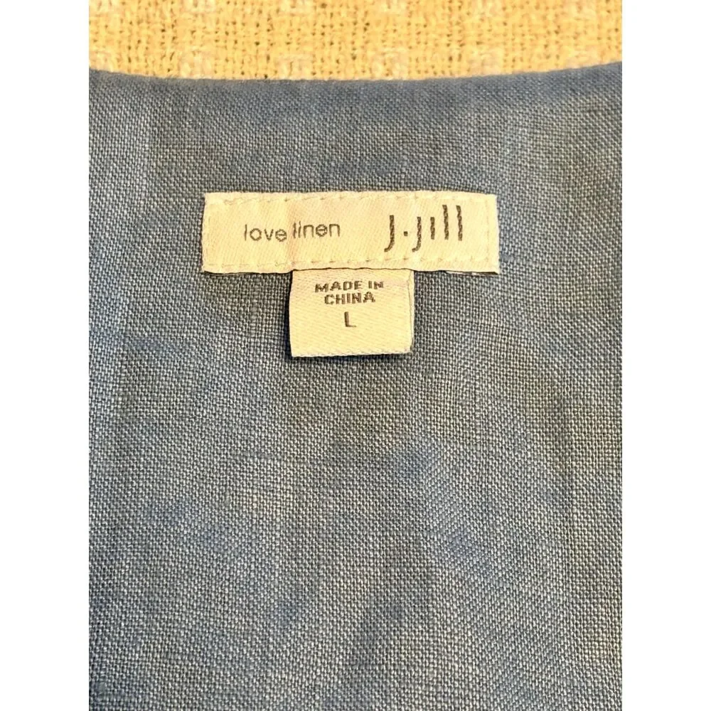 J.Jill Love Linen Blue Sleeveless Dress Size L 100% Linen Shift Midi Casual - Picture 7 of 8